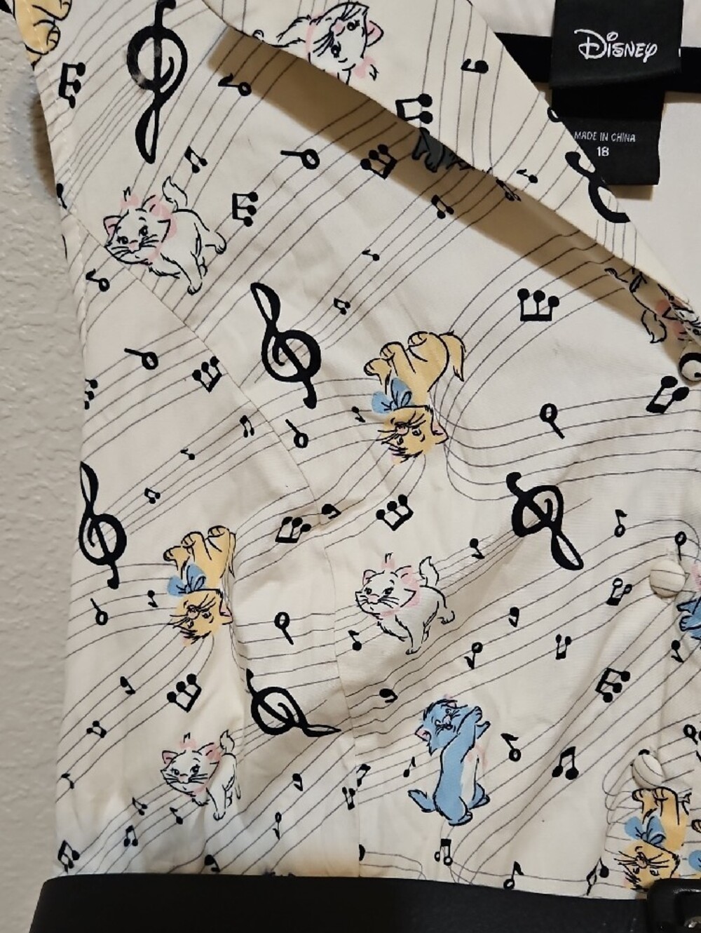 torrid/disney Cream Midi Dress with Blue and Yellow Musical Print and Black Belt - Picture 4 of 9
